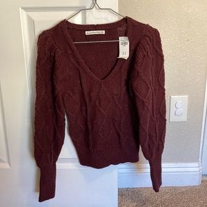 Abercrombie maroon/burgundy v neck puff shoulder sweater